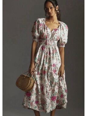 ANTHROPOLOGIE The Somerset COTTON Tiered Maxi Dress Fits MED-LARGE